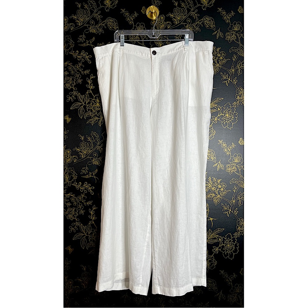 Lands End White High Waist 100% Linen Pants 24 Wide